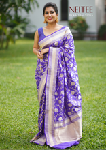 Load image into Gallery viewer, INDIGO BLUE BANARASI SILK SAREE WITH JAAL WORK BSF21-1 - NEITEE
