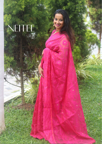 RANI PINK JAMDANI SAREE JSJUN21-1 - NEITEE