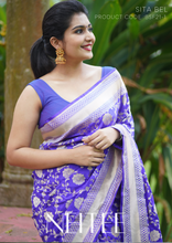 Load image into Gallery viewer, INDIGO BLUE BANARASI SILK SAREE WITH JAAL WORK BSF21-1 - NEITEE
