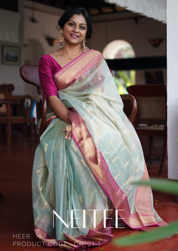 PASTEL GREEN CHANDERI TISSUE SILK SAREE CHF21-1 - NEITEE