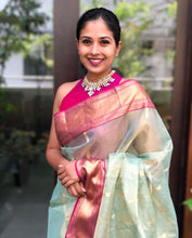 Load image into Gallery viewer, PASTEL GREEN CHANDERI TISSUE SILK SAREE CHF21-1 - NEITEE
