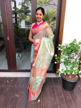 Load image into Gallery viewer, PASTEL GREEN CHANDERI TISSUE SILK SAREE CHF21-1 - NEITEE
