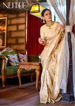 Load image into Gallery viewer, OFF WHITE BANARASI SILK SAREE WITH JAAL WORK BSA21-2 - NEITEE
